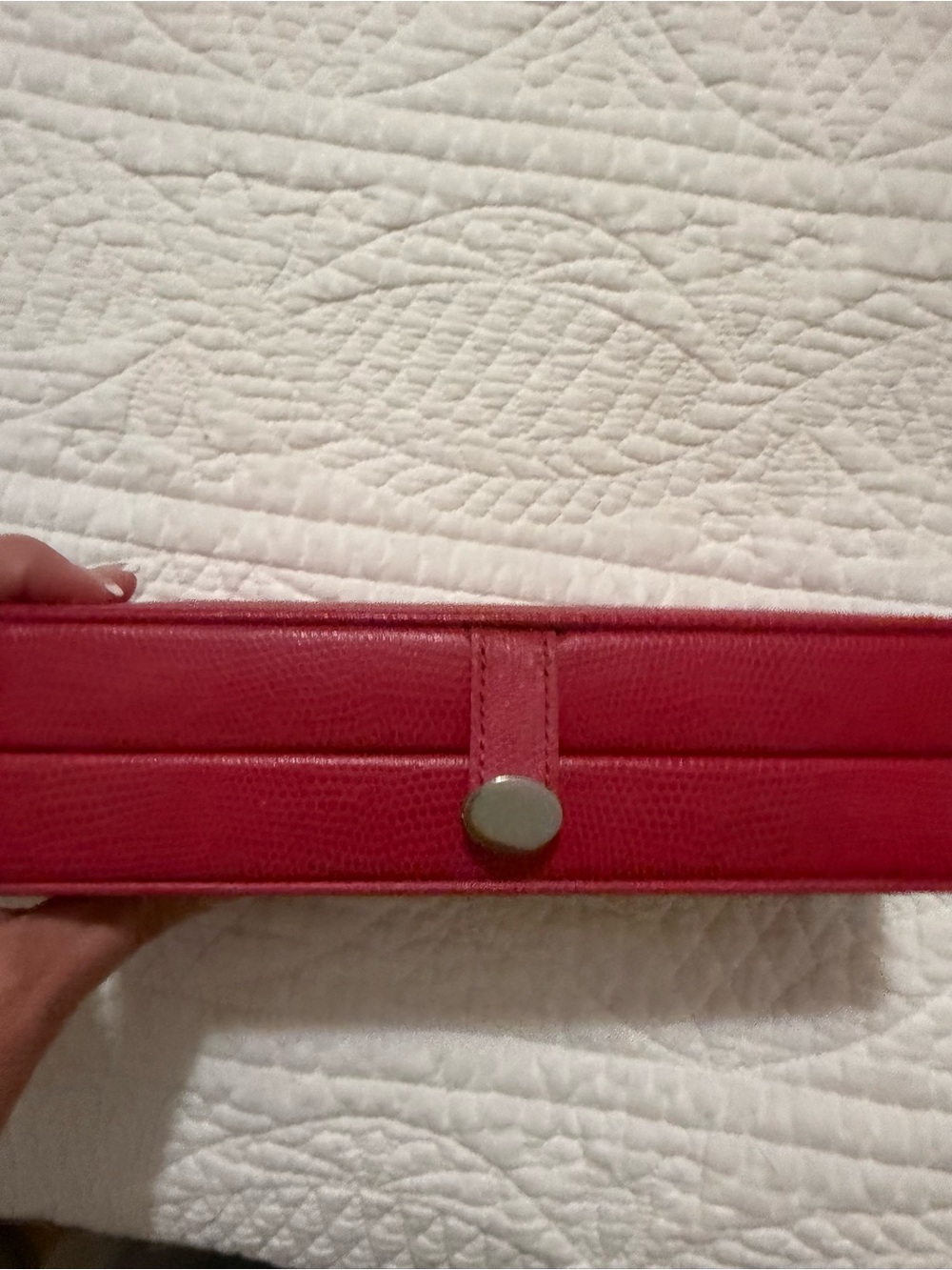 Women's Pink Pottery Barn Leather Jewelry Box with Snap Closure